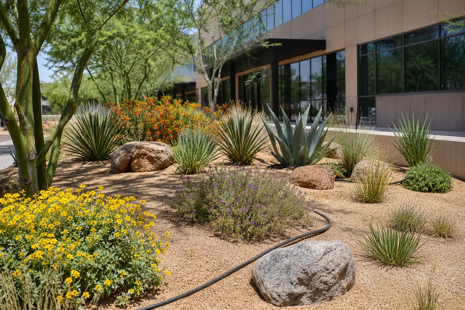 Sustainable xeriscaping and drought-adapted plant selection at a Scottsdale commercial property