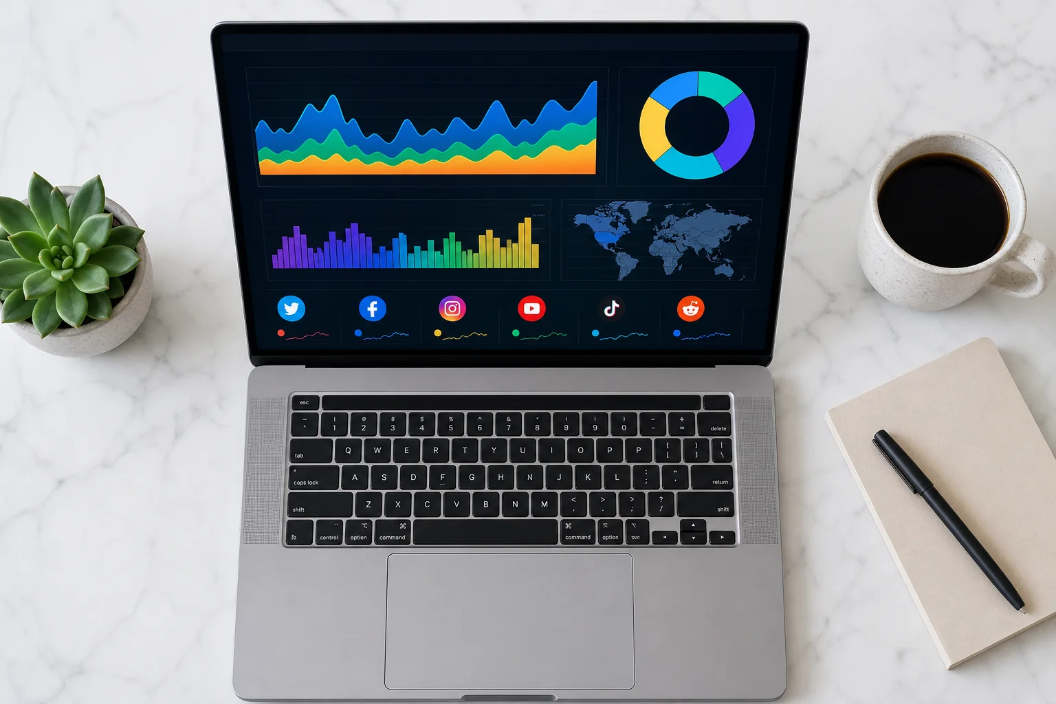 Brand monitoring dashboard displaying brand mentions across web, social media, and review sites