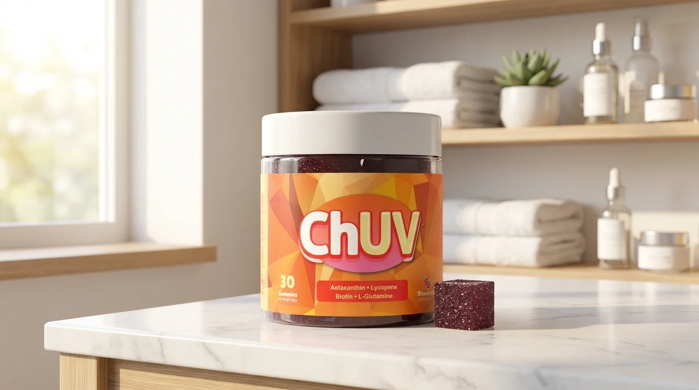 ChUV tanning gummies supplement bottle ingredient label transparency