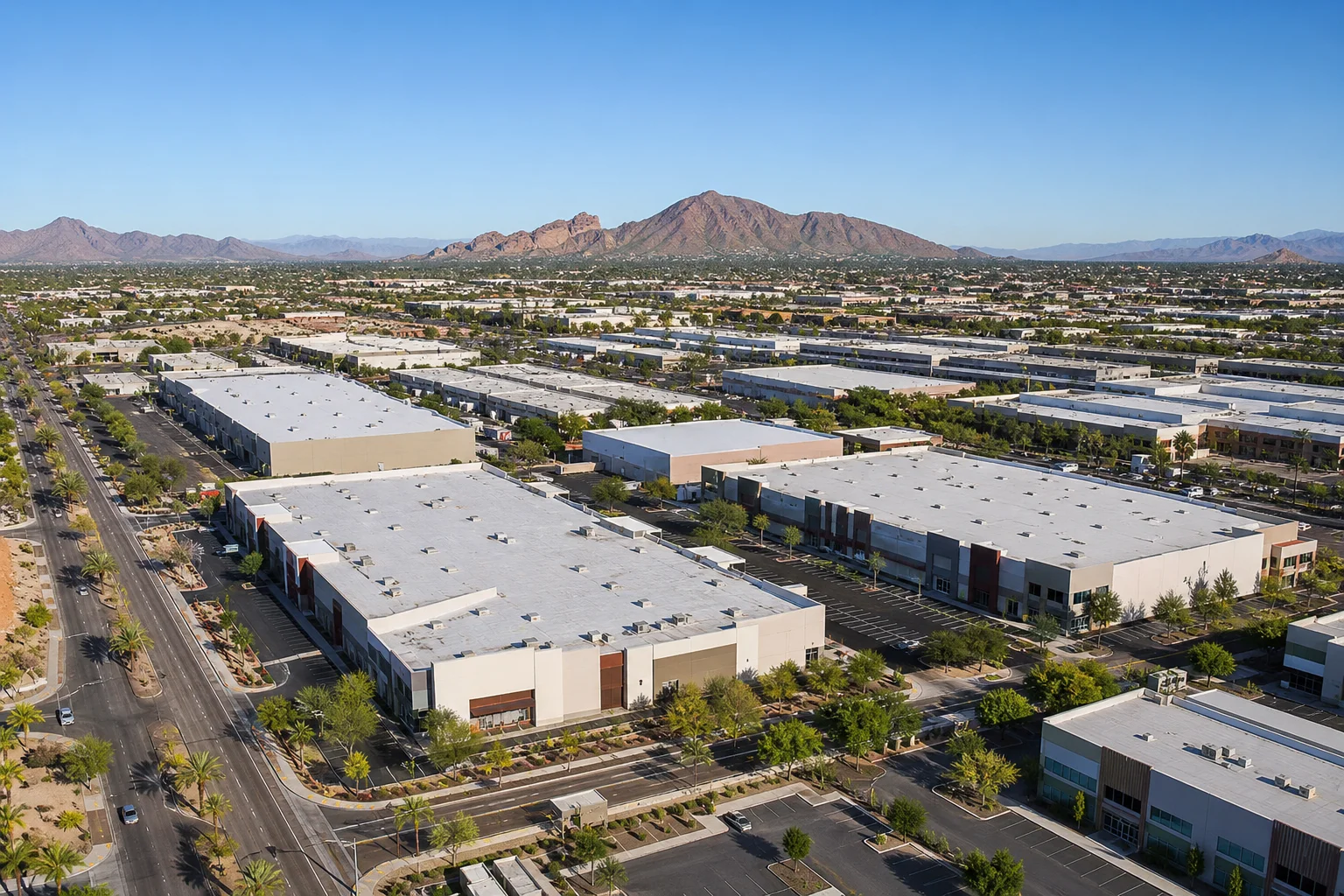 Phoenix metro commercial real estate corridor showing industrial and retail properties for dst vs direct replacement property comparison