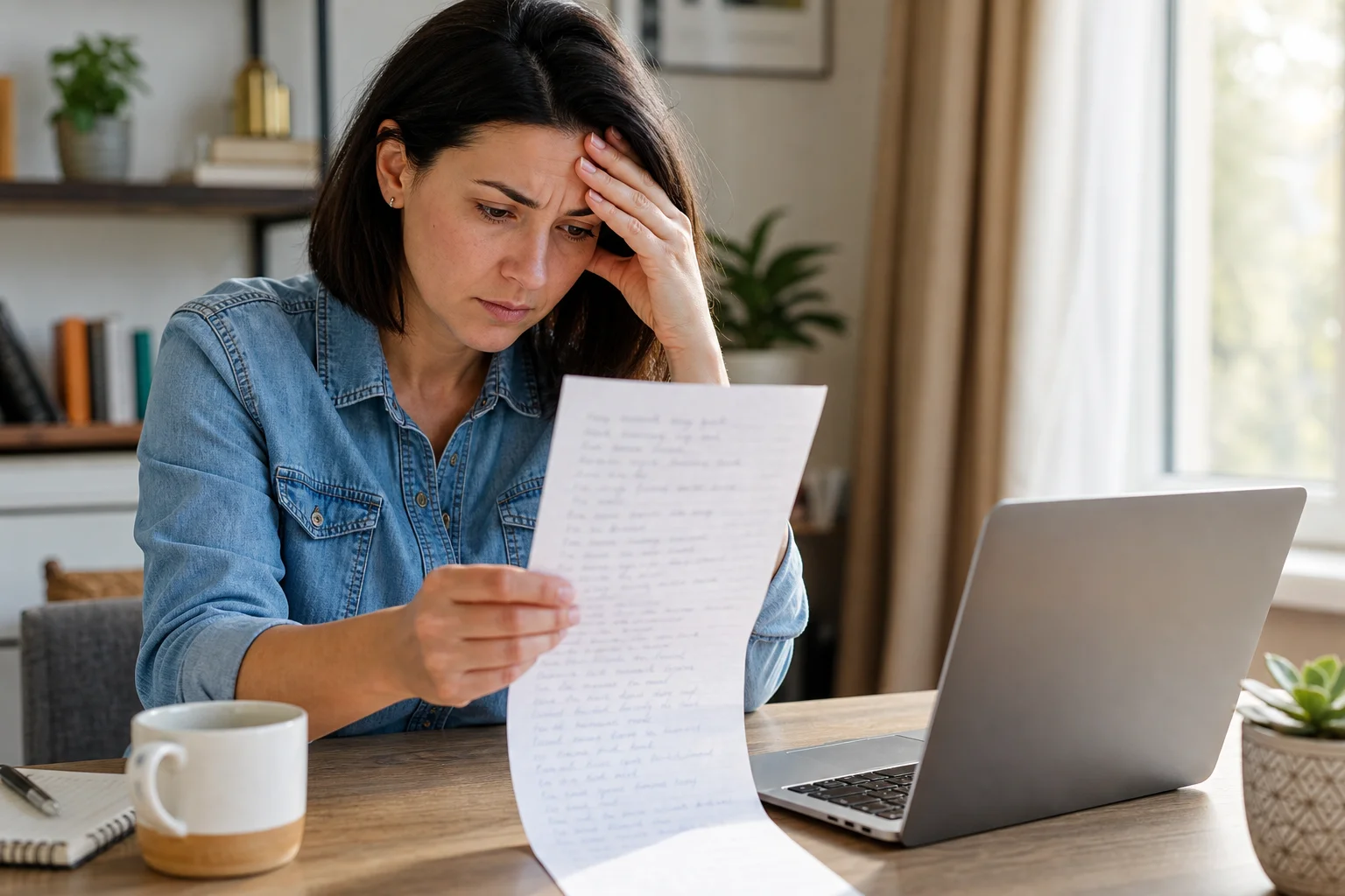 A small business owner overwhelmed at a desk with a laptop, sticky notes, and a marketing to-do list, representing the hidden time cost of DIY marketing