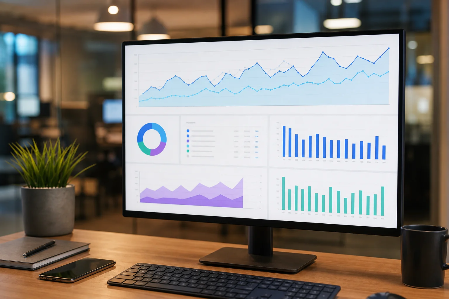 Marketing analytics dashboard showing lead quality metrics, conversion rates, and website traffic data for a local service business