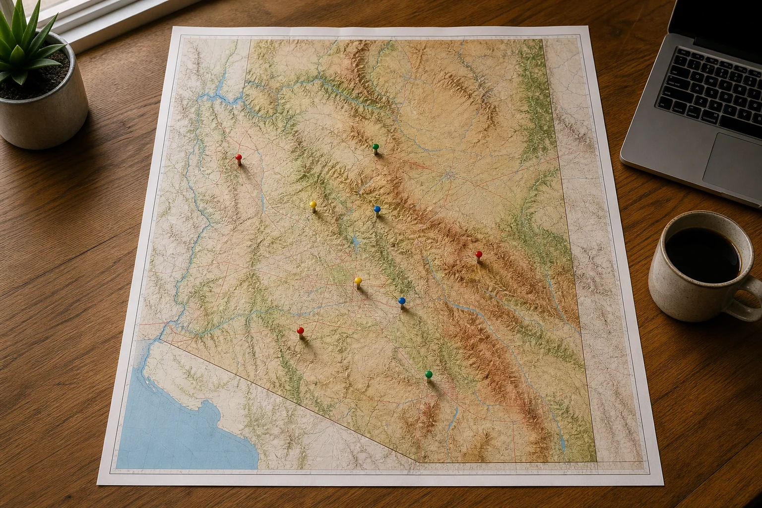 Arizona map showing separate service area markers for a multi-city home services company