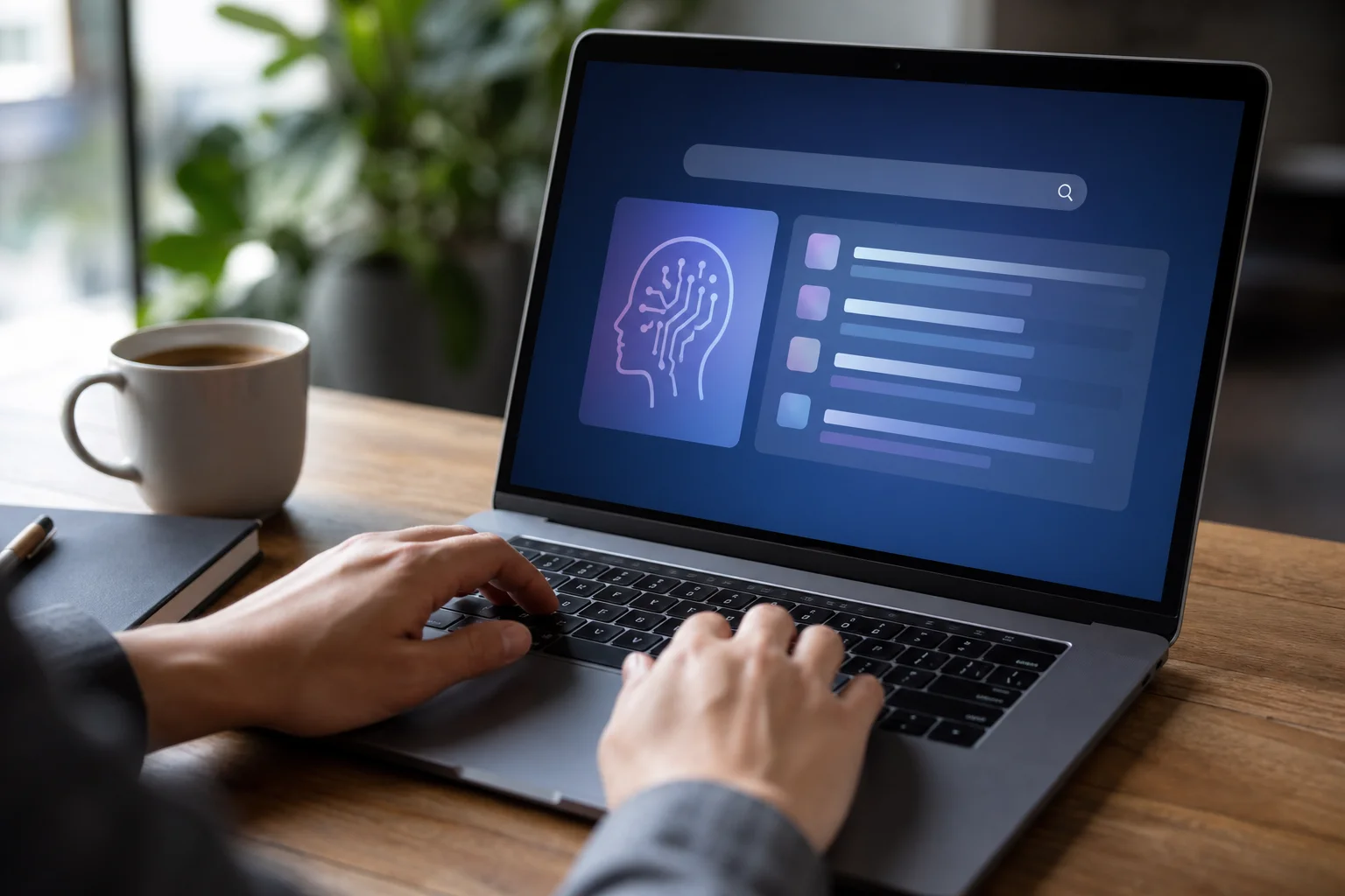 Phoenix business owner reviewing AI search visibility data on a laptop in an office