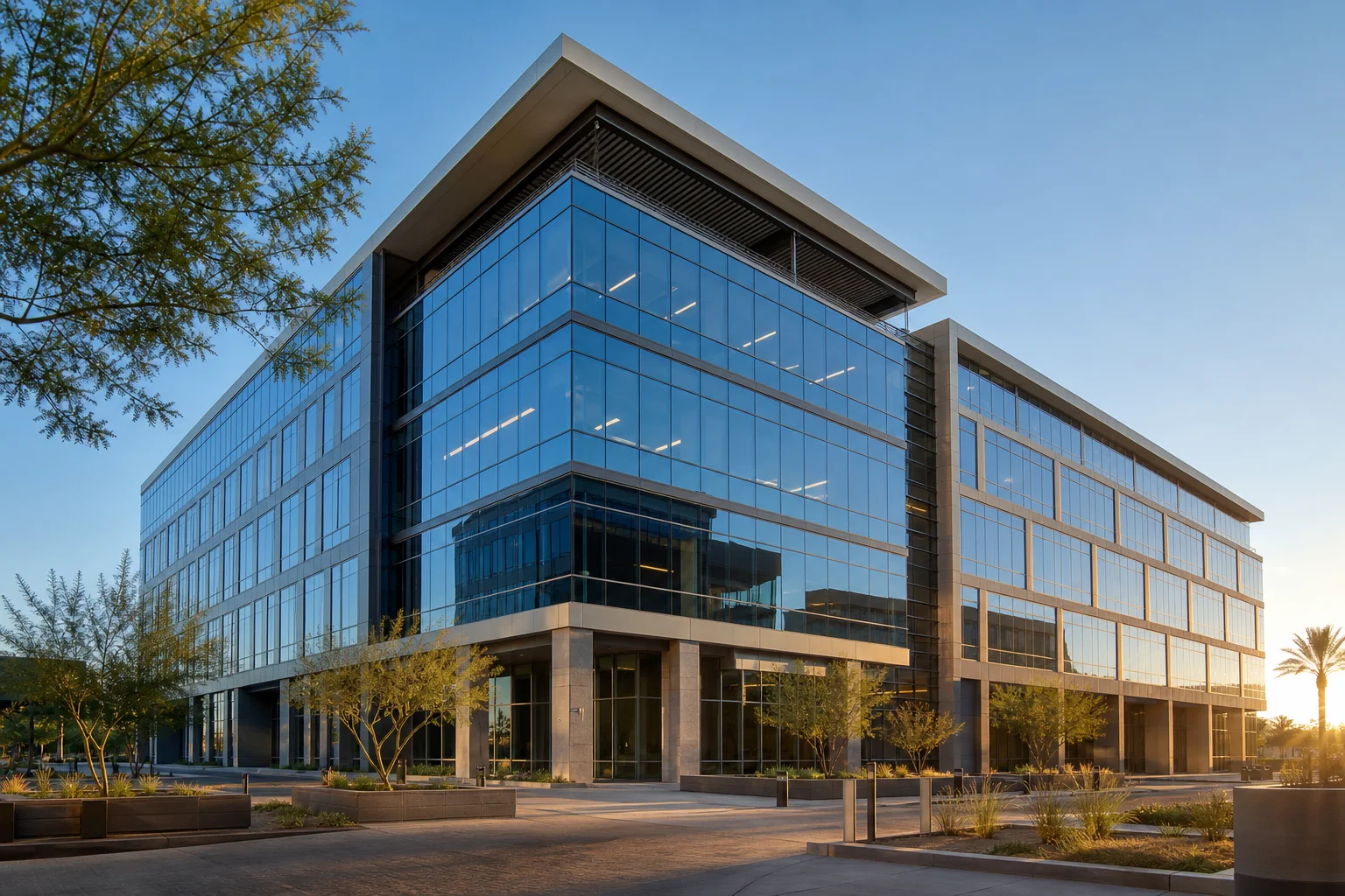 Phoenix metro office building exterior representing setting next year's office occupancy budget in Q4 without guessing at rent