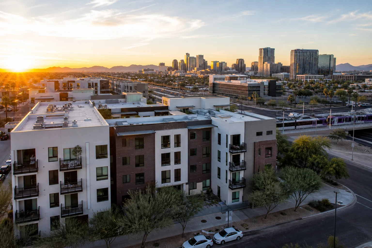 Tempe multifamily near ASU apartment complex with the downtown Tempe skyline in the background